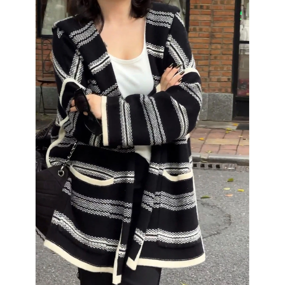 

Свободная вязаная толстовка в полоску средней длины, свитер Lazy Sle, осень-зима, Новое поступление, женский модный повседневный длинный топ све
