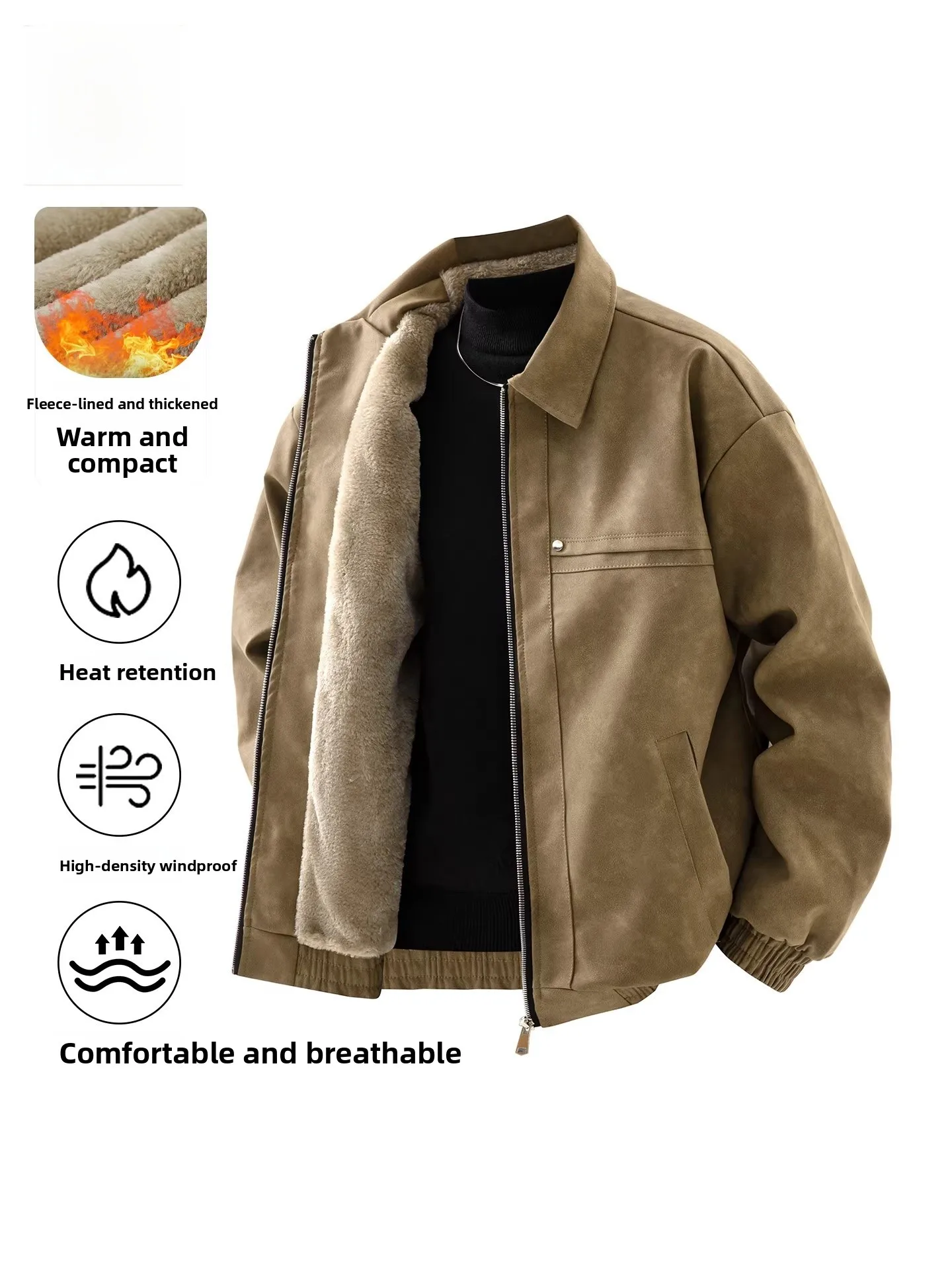 

Thiened PU Leather Jaet Men's Autumn Winter Warmth Motorcycle Jaet Outerwear Casual Sle Long Sve Zipper Closure