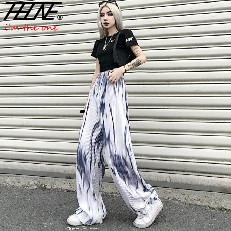 

Summer Pantalones De Mujer Silk Wide Leg Pants for Women Thin High Waisted Casual Loose Straight Drop Feel Slim Harem Pants