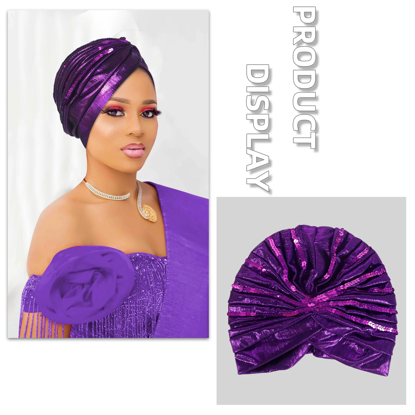 

Fashion Women Sequin Turban Indian Hat Muslim Hijab Beanie Bonnet Pleated Headscarf Chemo Cap Hair Loss Head Wrap Turbante Mujer