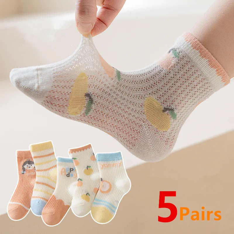 

5Pairs/Lot Summer Children Socks Baby Boys Girls Fashion Cotton Solid Soft Breathable Kids Casual Mesh Socks For 0-8Years