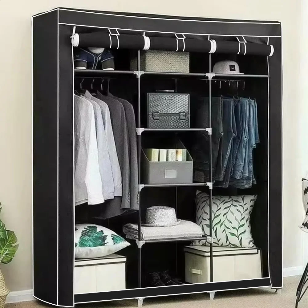 Canvas Wardrobe Clothes Closet Organizer Portable Storage Cupboard for Bedroom 128*45*170cm Fabric Closet