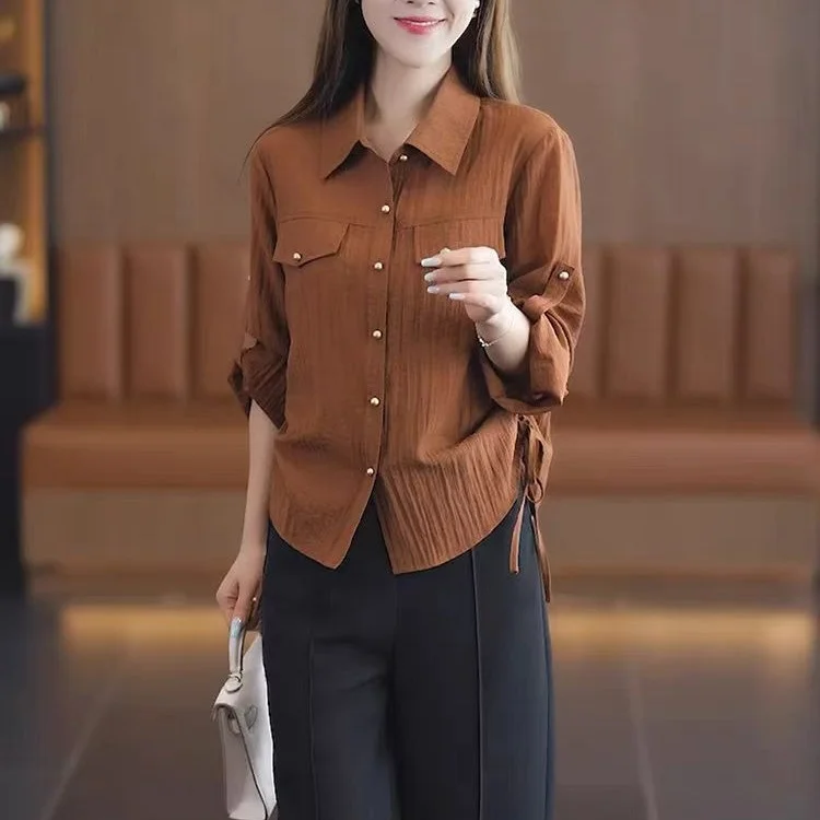 

Faionable Loose Women's irt Autumn 2024 New Sle Cover Belly Slimming Versatile Casual Top Polyester Fiber 00%