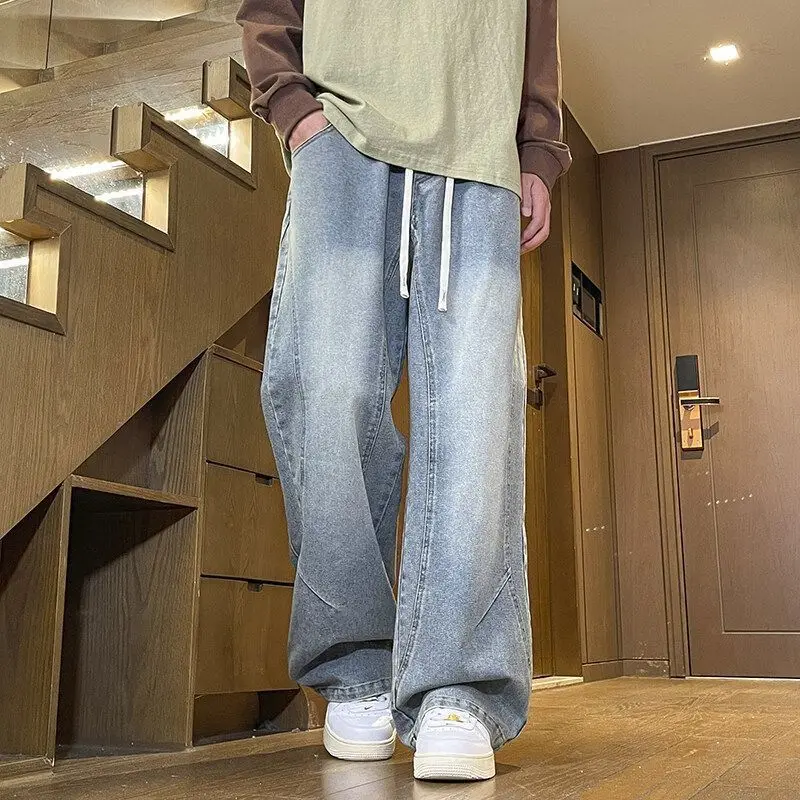 

Мужские джинсы в американском ретро-стиле, повседневные прямые джинсовые брюки из денима, удобные, свободного кроя, на все сезоны, молодежная мода