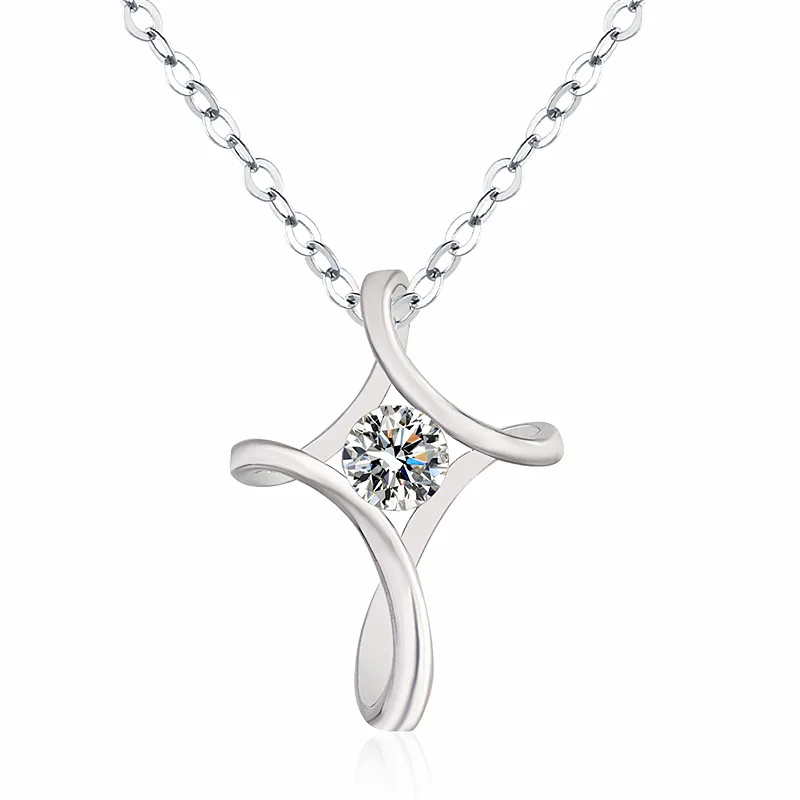 Cross Pendant Necklace with CZ Stone for Women Wedding Engagement Elegant Accessories Silver Color Jewelry Wholesale Lots