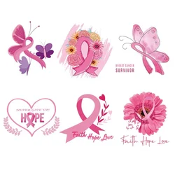 Pink Ribbon Flower Butterfly Celebration DTF Thermo Sticker Decals Heat Transfer Clothes Clothing Crafts Ironing Diy Accessory