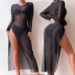 BKLD-Ups de malha sexy feminina para praia, gola redonda, roupas de férias, perspectiva preta, manga longa, vestido bodycon, 2022