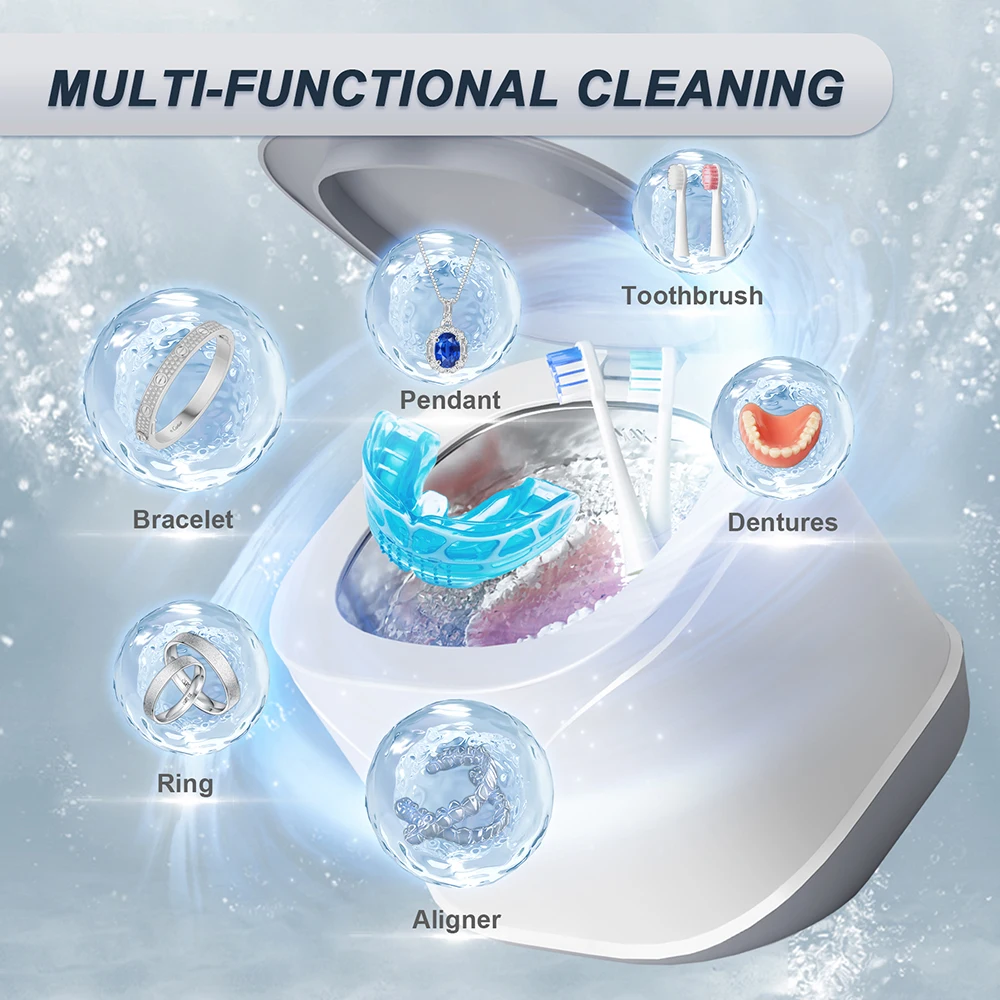 KUNPHY 초음파 보석 세척기 220ML 46KHz 초음파 세척기 5분 타이머 (반지, 은, 틀니, 치과 기기용)