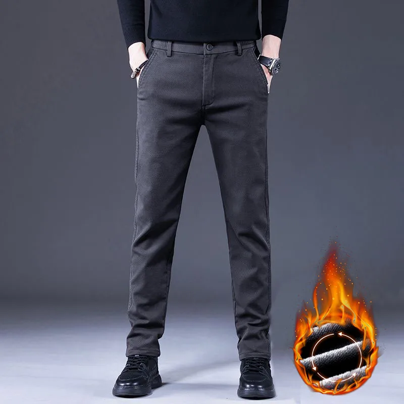 Veludo quente dos homens de negócios calças casuais inverno nova moda fino ajuste clássico cor sólida calças alta qualidade roupas marca masculina