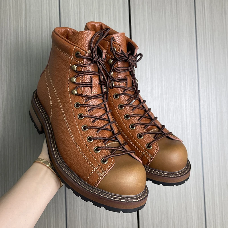 

GIOIO Men's all-season thick-soled versatile leather boots, height-increasing American retro workwear high-top yellow boots