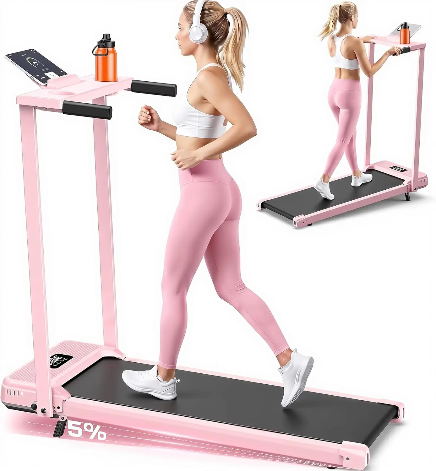 Compact Folding Treadmill with Handle Bar and Incline - 2.5HP Walking Pad Treadmill for Small Spaces at Home and Office, Remote Control & LED Display