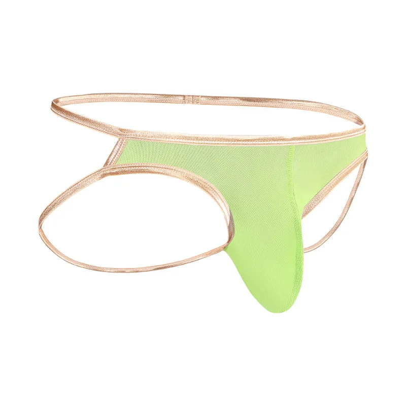 

Men's Bulge Jockstrap Solid Color Gold Trim Thong Butt Lifting Lightweight Mesh Ice Silk Ultra Thin Transparent Sexy Underpants