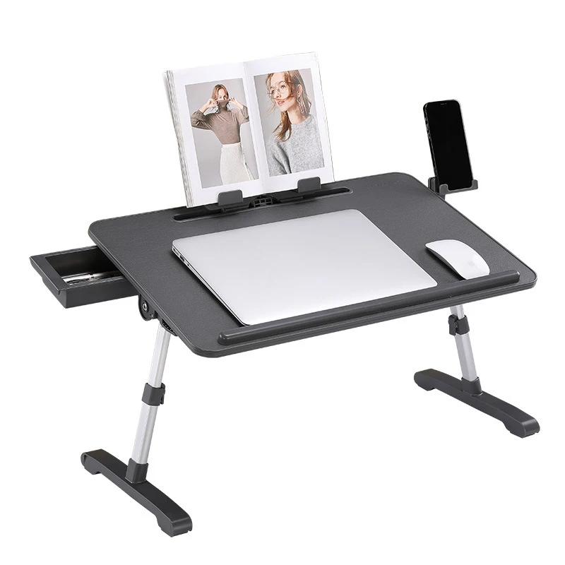 Bureau réglable pour ordinateur portable avec support de téléphone, bureau pour lit, support pour ordinateur portable, rangement pour canapé, sol, lecture, dessin