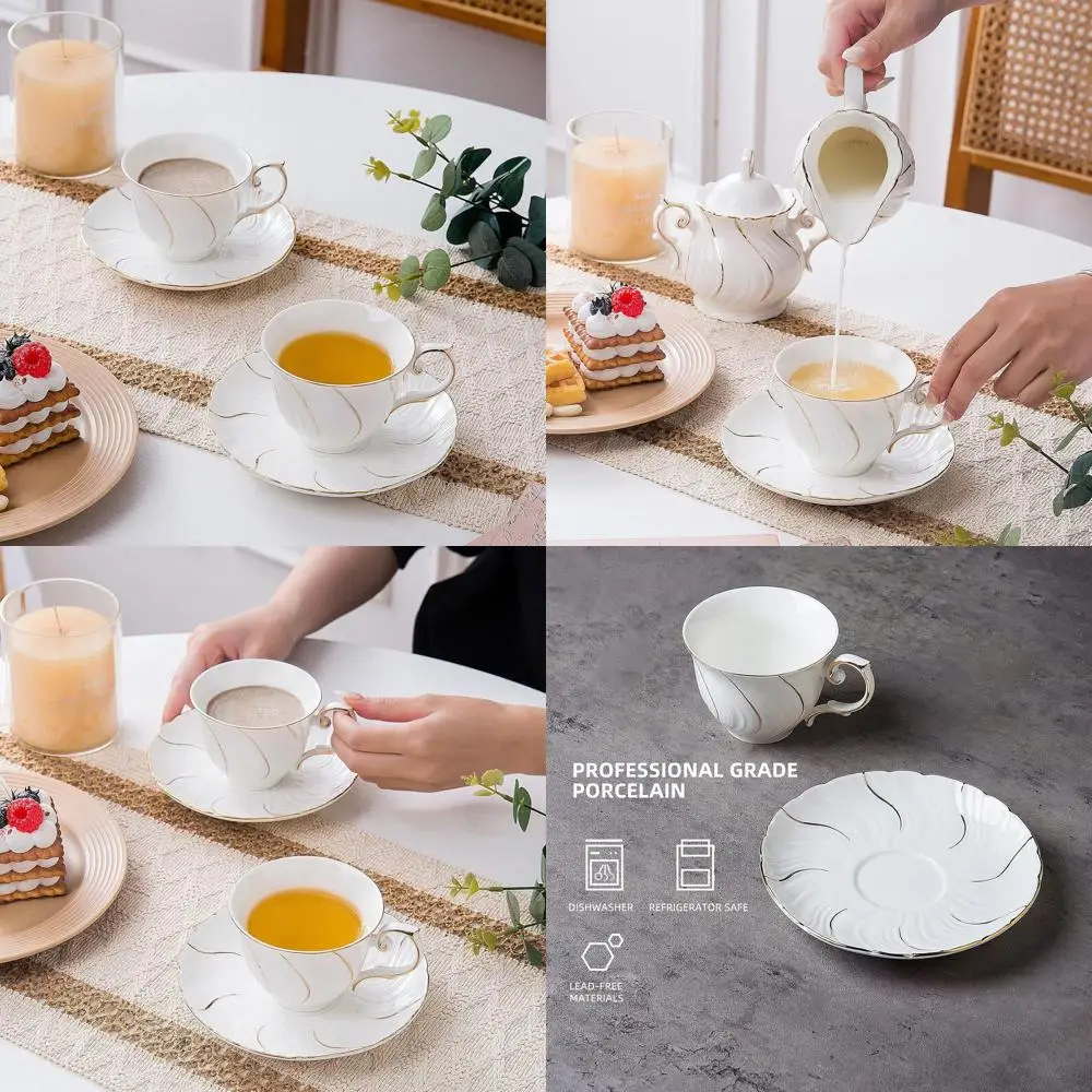 

6oz Ceramic Coffee Mugs and White Tea Sets for 4, Suitable for Espresso, Latte, Cappuccino, and Tea