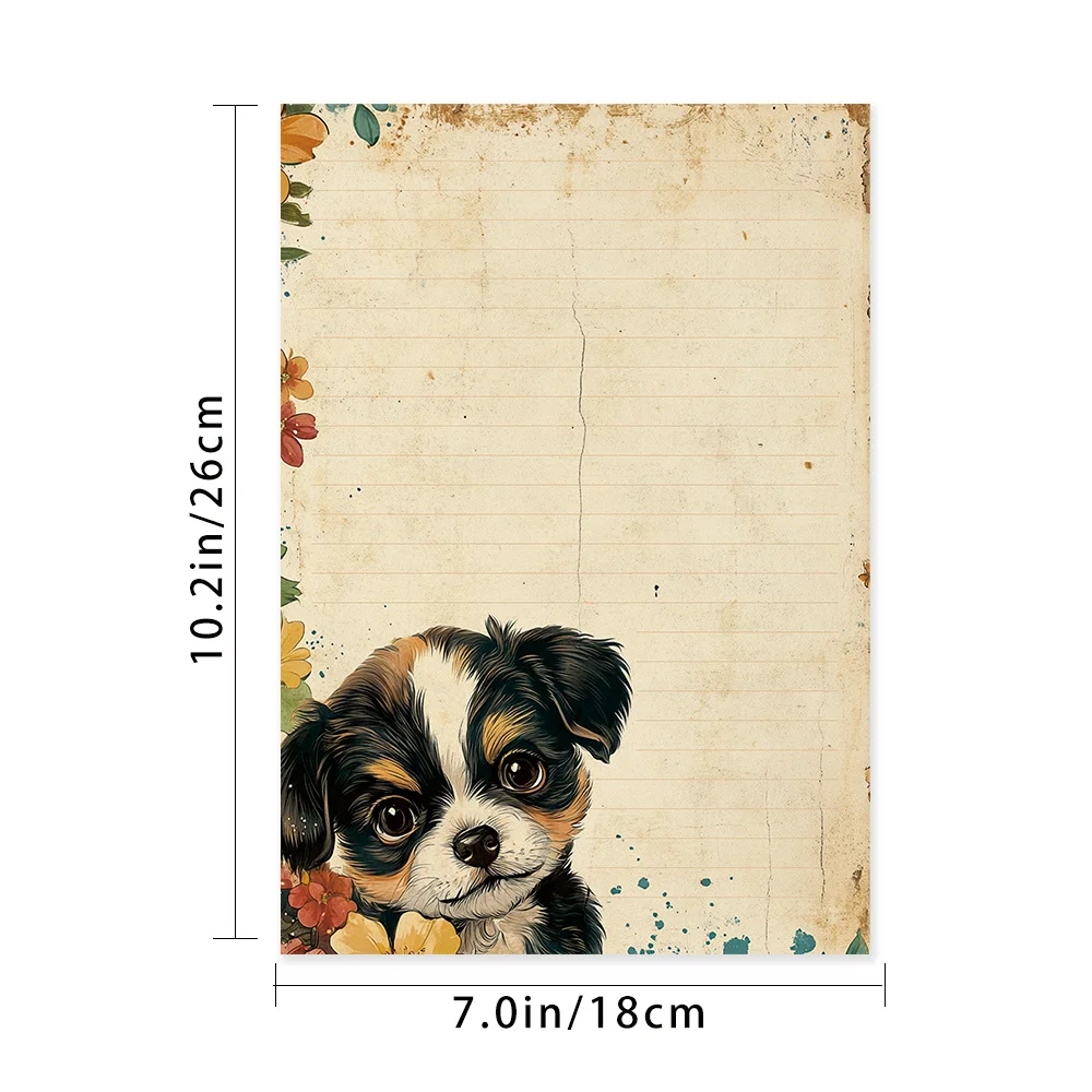 30 Sheets, B5 Vintage Cute Puppy Theme Writing Paper, Lined, No Glue, Very Suitable For Notebooks, Memos, And Stickers