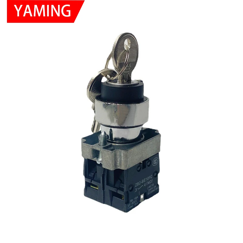 

XB2-BG33 BG23 BG35 Rotary Key Metal Button Switch 3 Position Self-locking Selector 2NO 1NO1NC 10A 22mm Mounting Selector