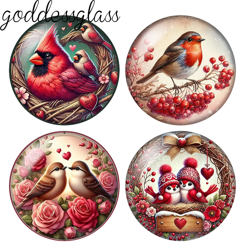 Christmas Birds Love Cardinal Robin Cute 10pcs 12mm/18mm/20mm/25mm Round photo glass cabochon flat back Making findings Jewelry