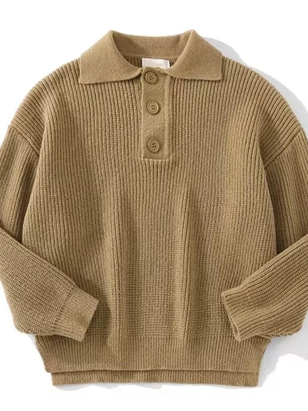 

Men's Casual Knitted Sweater Long Sve Loose Fit Faionable Spring Autumn Turn-down Collar Woolen Yarn Base Layer Top