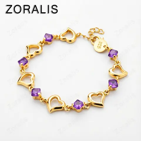 High Quality 18K Gold Bracelet 925 Sterling Silver Heart Purple Crystal Zircon Bracelet For Woman Party Engagement Jewelry