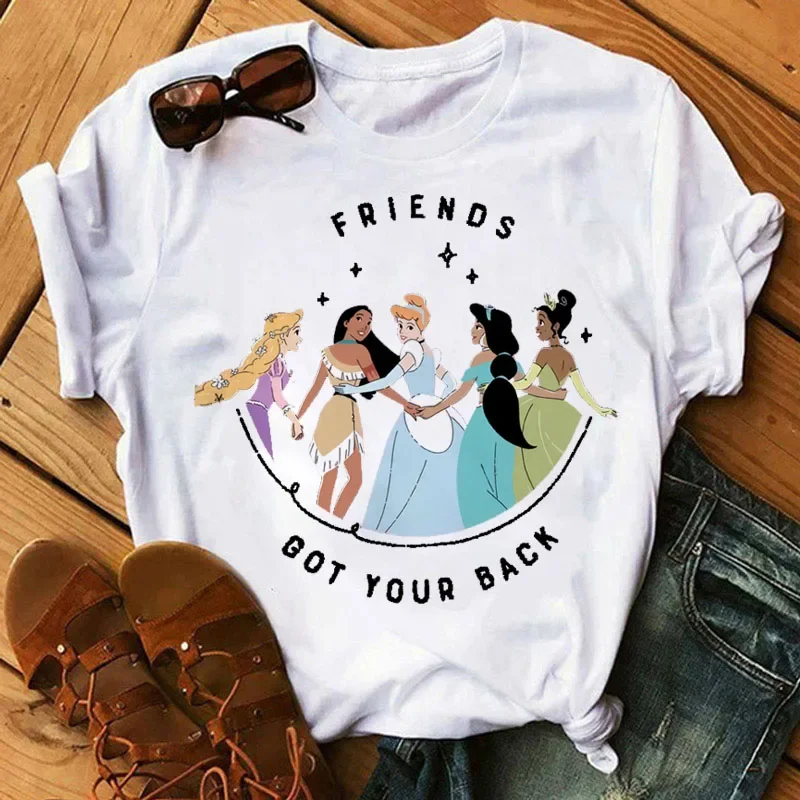 Disney Cartoon Cute Princess Women T-shirt Kawaii Graphic Short Sleeve T Shirt 2024 Summer Streetwear Print Y2k Clothing Tops