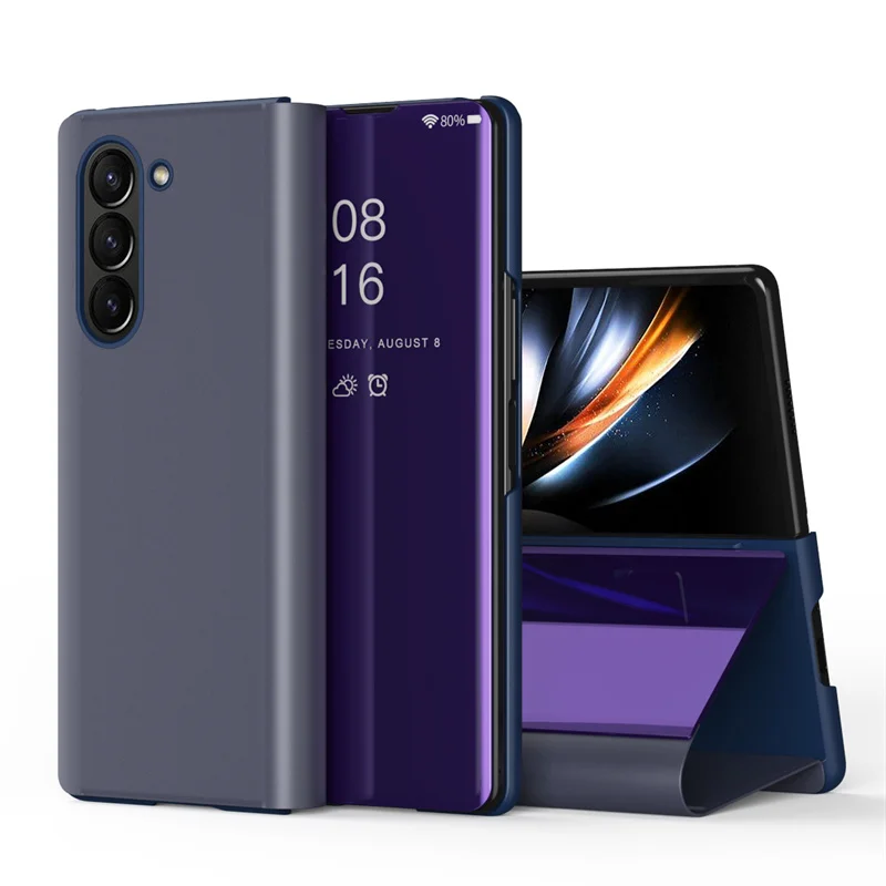 Voor Samsung Galaxy Z Fold 7 6 5 4 3 5G Fold7 Mode Slanke Plastic Schokbestendige Telefoon Case Spiegel Boek Stand Beschermende Smart Cover