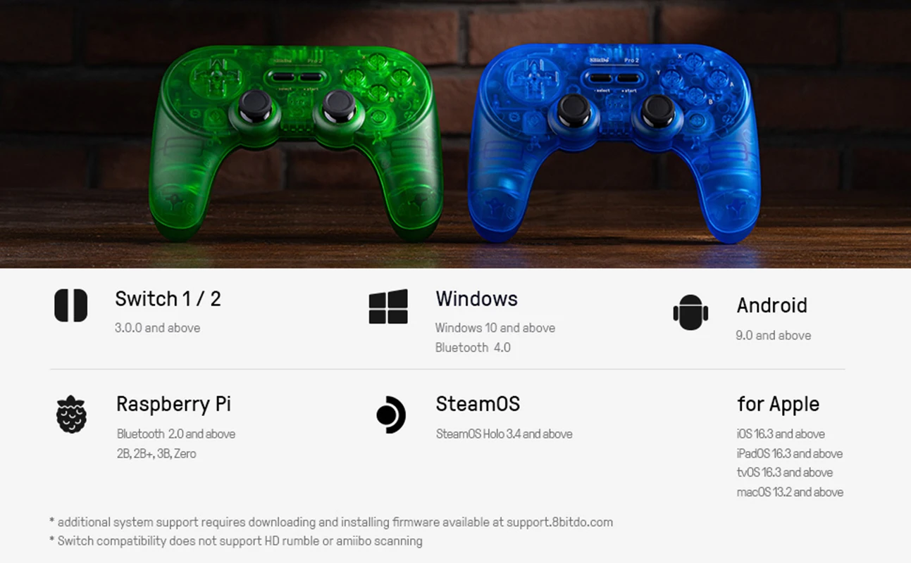 8BitDo Pro 2 وحدة تحكم بلوتوث Hall Effect Joystick Gamepad لـ Apple Nintendo Switch 2 PC macOS Android Steam Deck