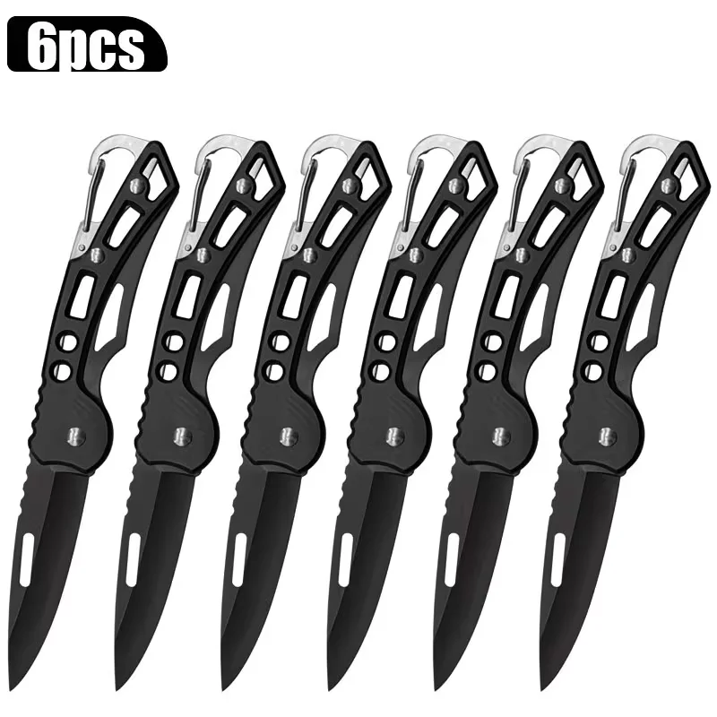 Conjunto de 6 Facas Dobráveis Compactas de Aço Inoxidável, com Clip, Design de Lâmina Serrilhada, Adequadas para Mãos Direitas e Esquerdas, Ideais para Camping, Caminhadas, Pesca e um Item Essencial para Atividades ao Ar Livre