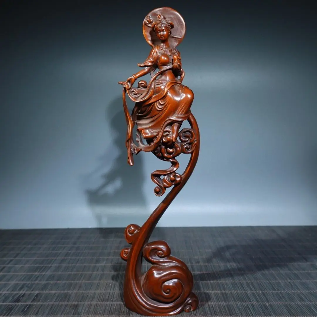 Hand Carved Wood Flying goddess chang'e Statue Figurine Desktop Ornaments Home Decoration