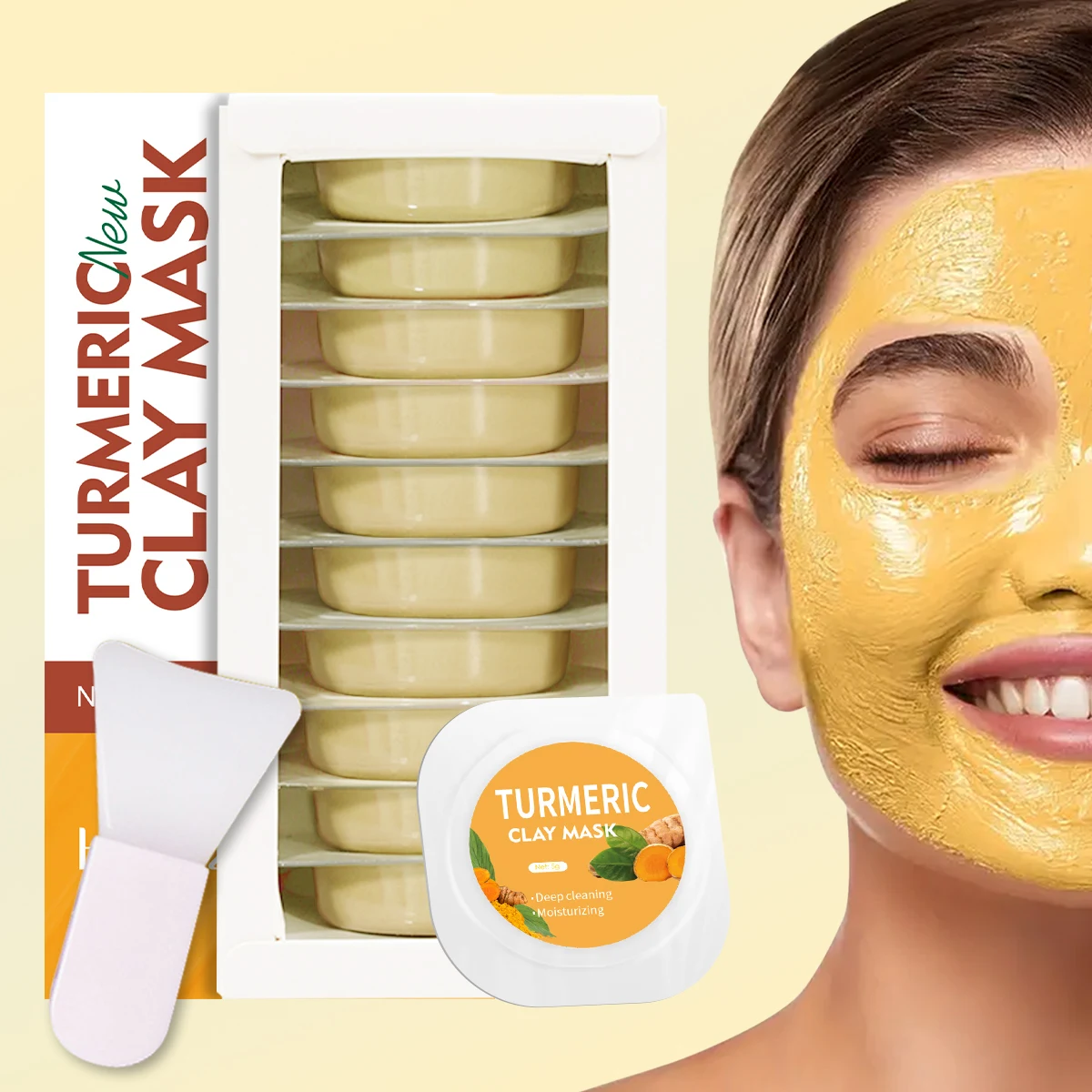 5g/0.17oz*10 Turmeric clay mud mask deep cleansing mild non-irritating brightens skin tone moisturizing mask