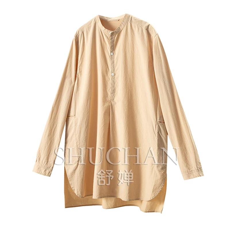 

loose high style, early autumn pure cotton dark pattern fine grid small stand-up collar shirt women's 01E9 special