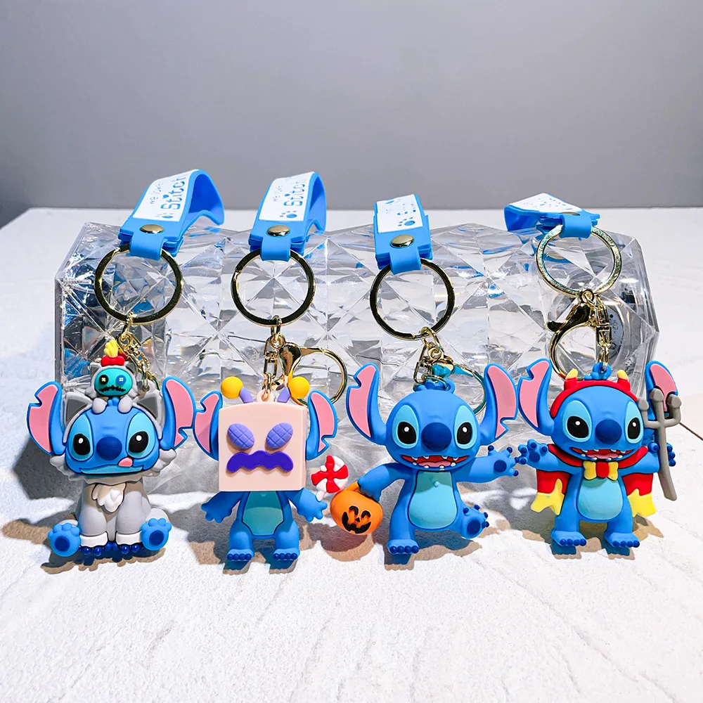 Halloween Stitch Disney Keychain Toys Anime Lilo Stitch Keyring Bag Pendent Car Ornaments Key Accessories Children Charm Gift