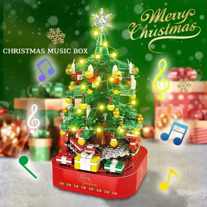 

Christmas Tree Music Box Building Kits Festive Xmas DIY Build Toy with Lights Creative Holiday Construction Set for Kids Gift