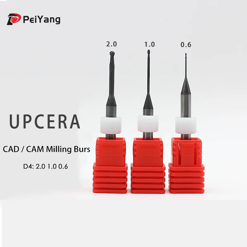 UPCERA Diamond CVD Coating Milling Burs Drilling Tool Dental Cutting Zirconia Block PMMA PEEK WAX Milling Bur for CAD/CAM