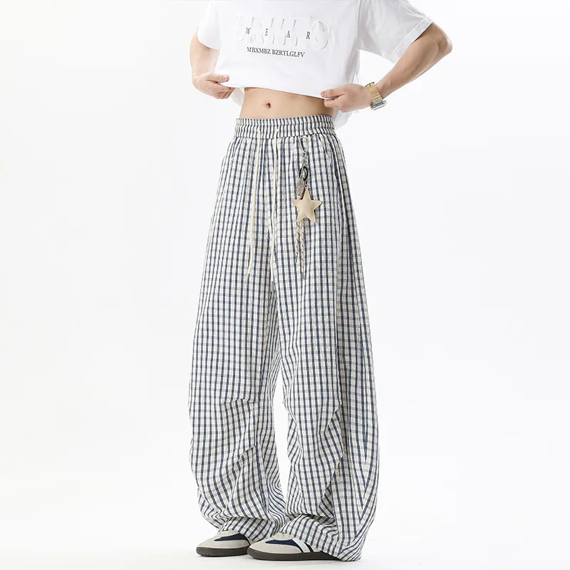

Plaid pants with pendant spring new fashionable comfortable korean loose casual all-matching wide-leg man woman