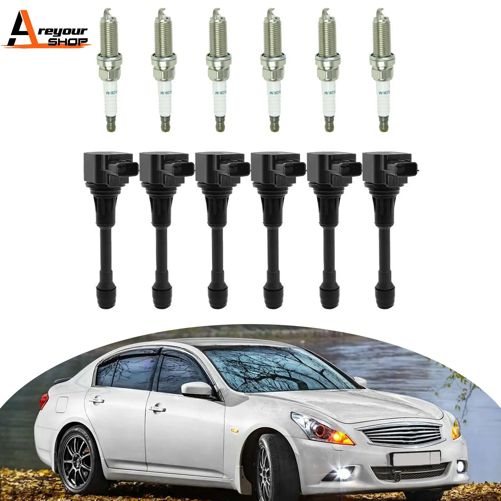 

Areyourshop 6 Ignition coil+6 Spark Plug UF550 for Infiniti G25 Nissan Maxima 3.5 V6 09-19