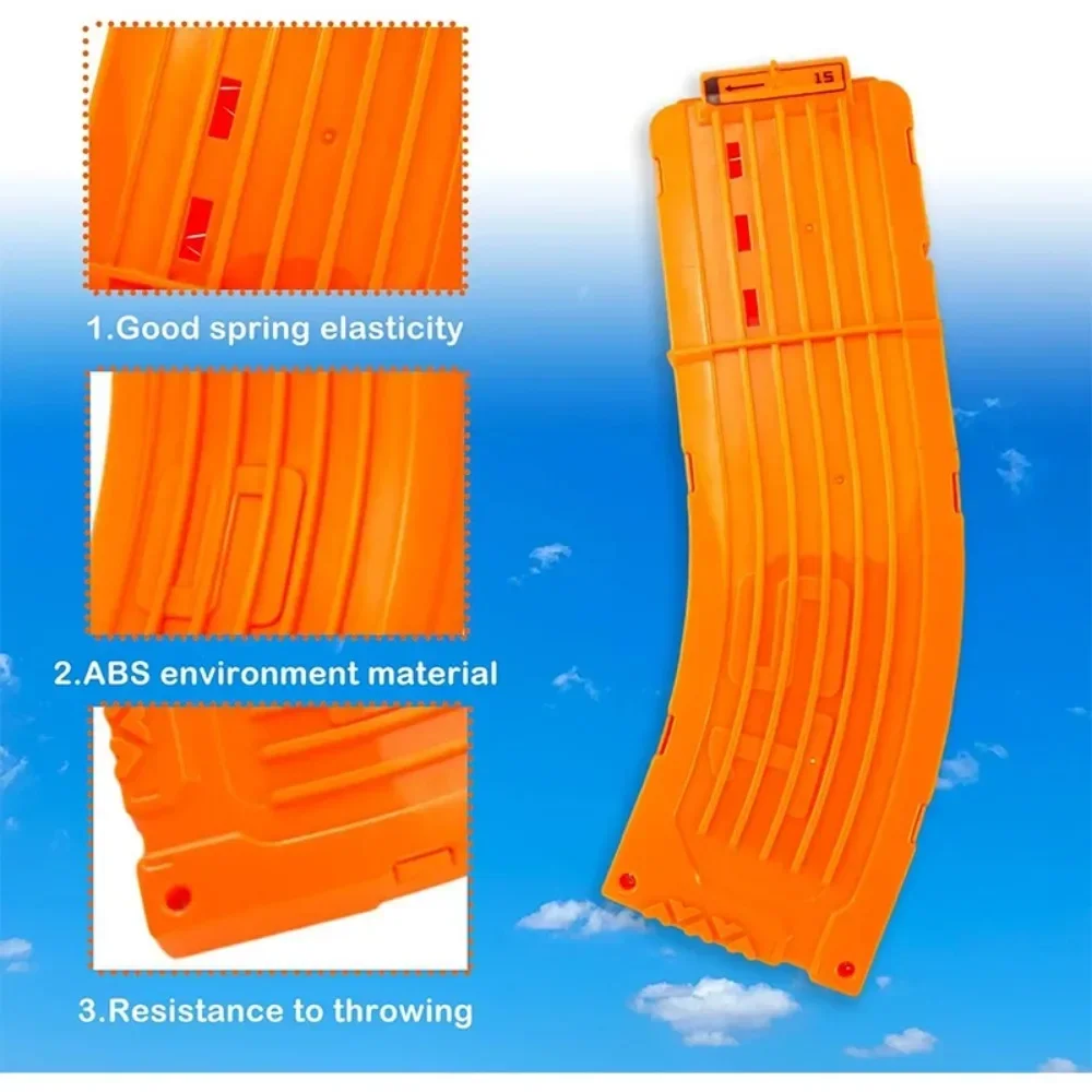 Gels de remplacement de chargeur incurvés Orange 15 fléchettes, clip de rechargement rapide incurvé, compatible avec Nerf Elite, jouet odor, 1 pièce, 3 pièces