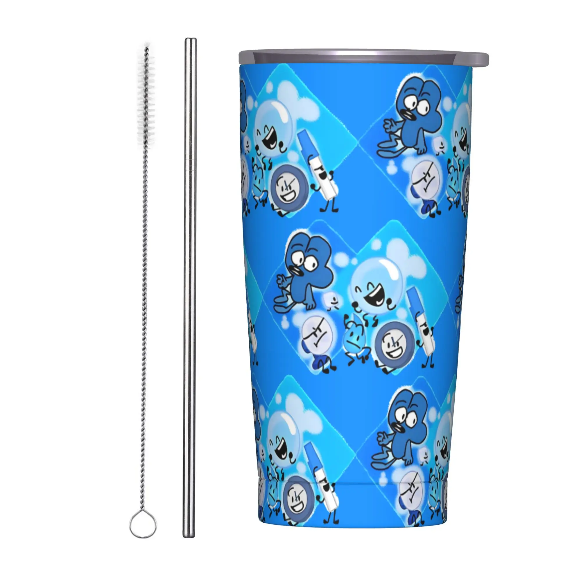 BFDI Inanimate Insanity Tumbler Vacuum Insulated Battle for Dream Island Thermal Cup with Lid Straw Car Mugs Water Bottle, 20oz
