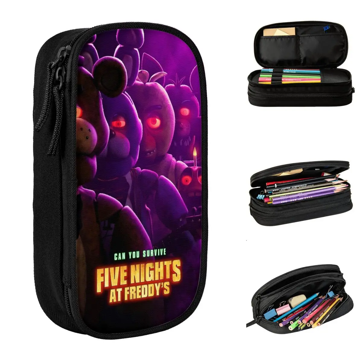 Fnaf Movie Pencil Case 2023 Red Eyes Trailer Cast Pencil Box Pen Holder for Student Big Capacity Bag Office Gifts Stationery