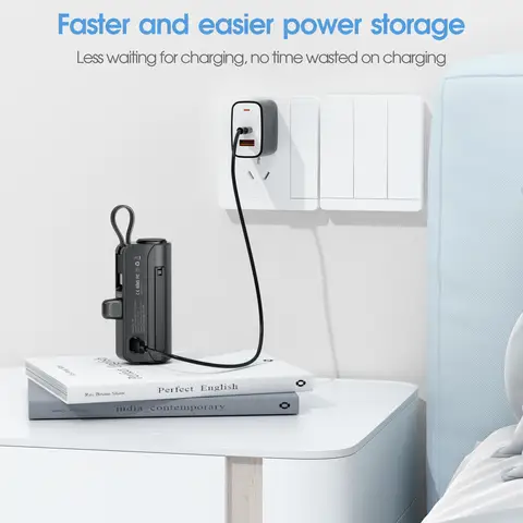 Batteria Mini caricatore portatile PowerBank da 5000 mAh, interfaccia ioS integrata e cavo USB-C Telefono cellulare Alimentazione portatile, display a LED