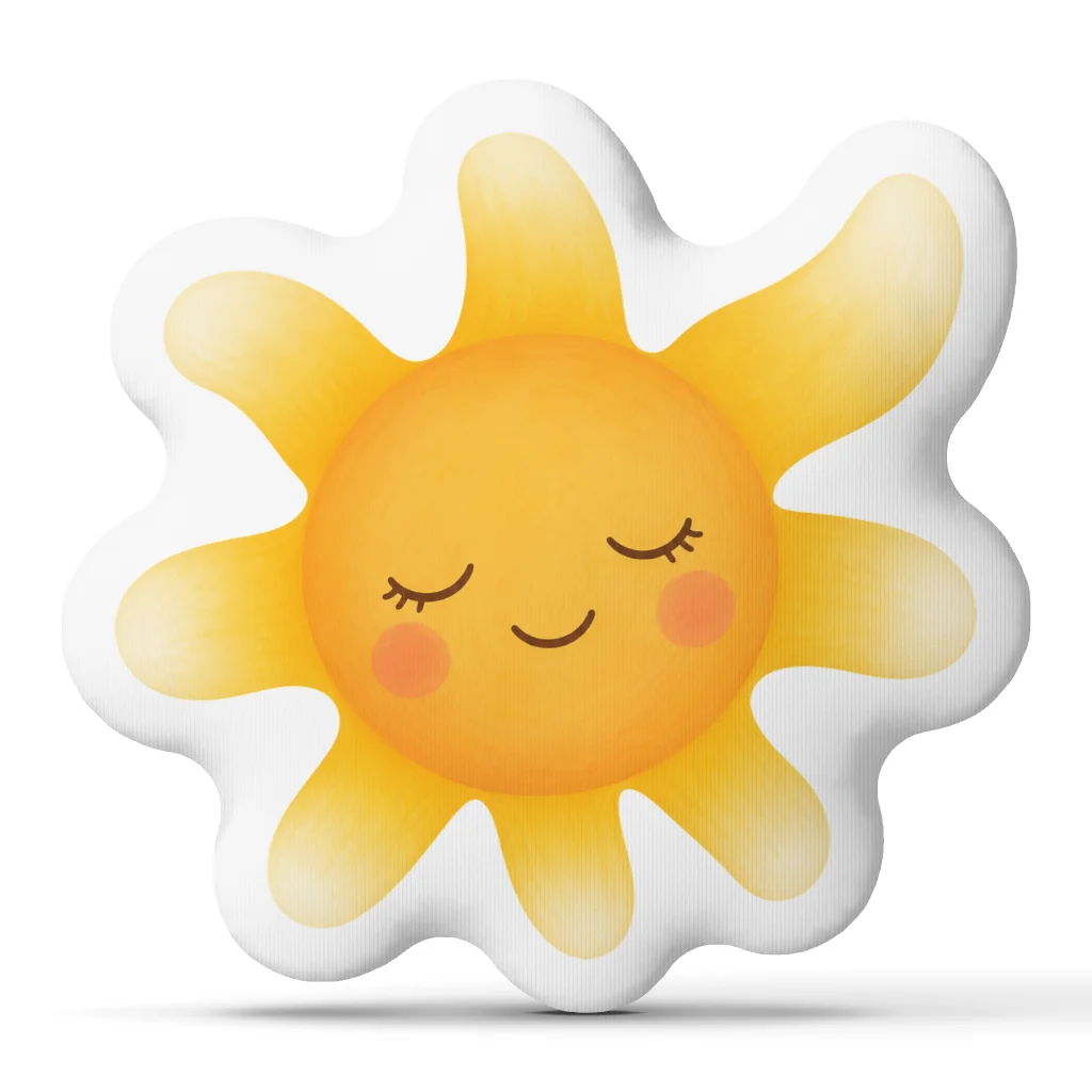 Sleepy Sun Shaped Pillow Cute Sunshine Floor Cushion Plush Stuffed Throw Pillow for Bedroom Sofa Home Decor Calm Room Gift