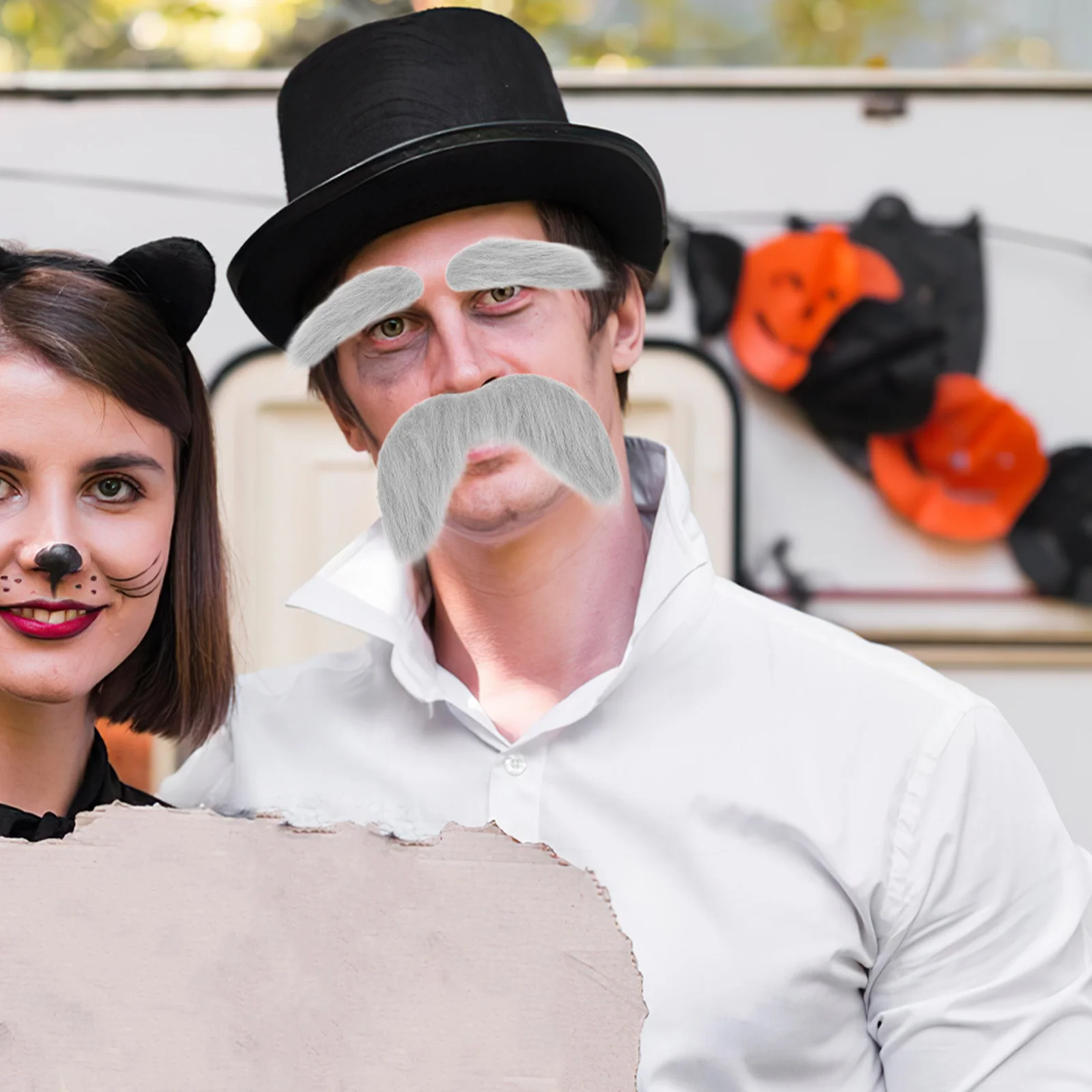 5 セット偽口ひげと眉毛セット自己粘着ノベルティステッカーコスチュームひげ男性おじいちゃんコスプレアクセサリー