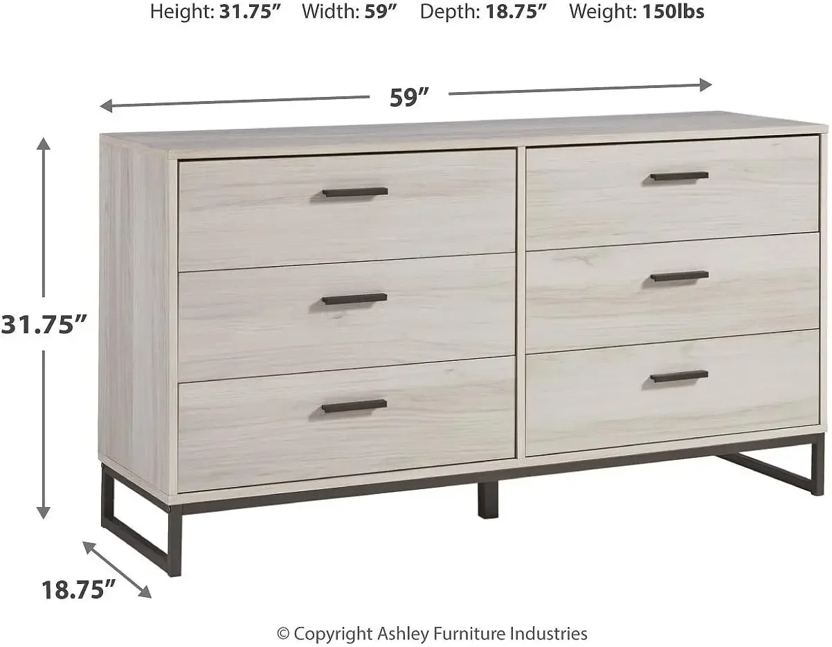 by Ashley Socalle 6 Drawer 59" Dresser, Beige