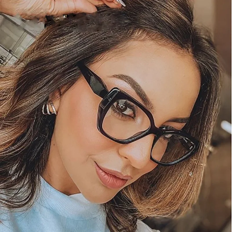 LeonLion New Large Frame Glasses Frame Woman Personality Cat Eye Flat Mirror Multicolor Stitching Glasses Frame Trend Eyewear