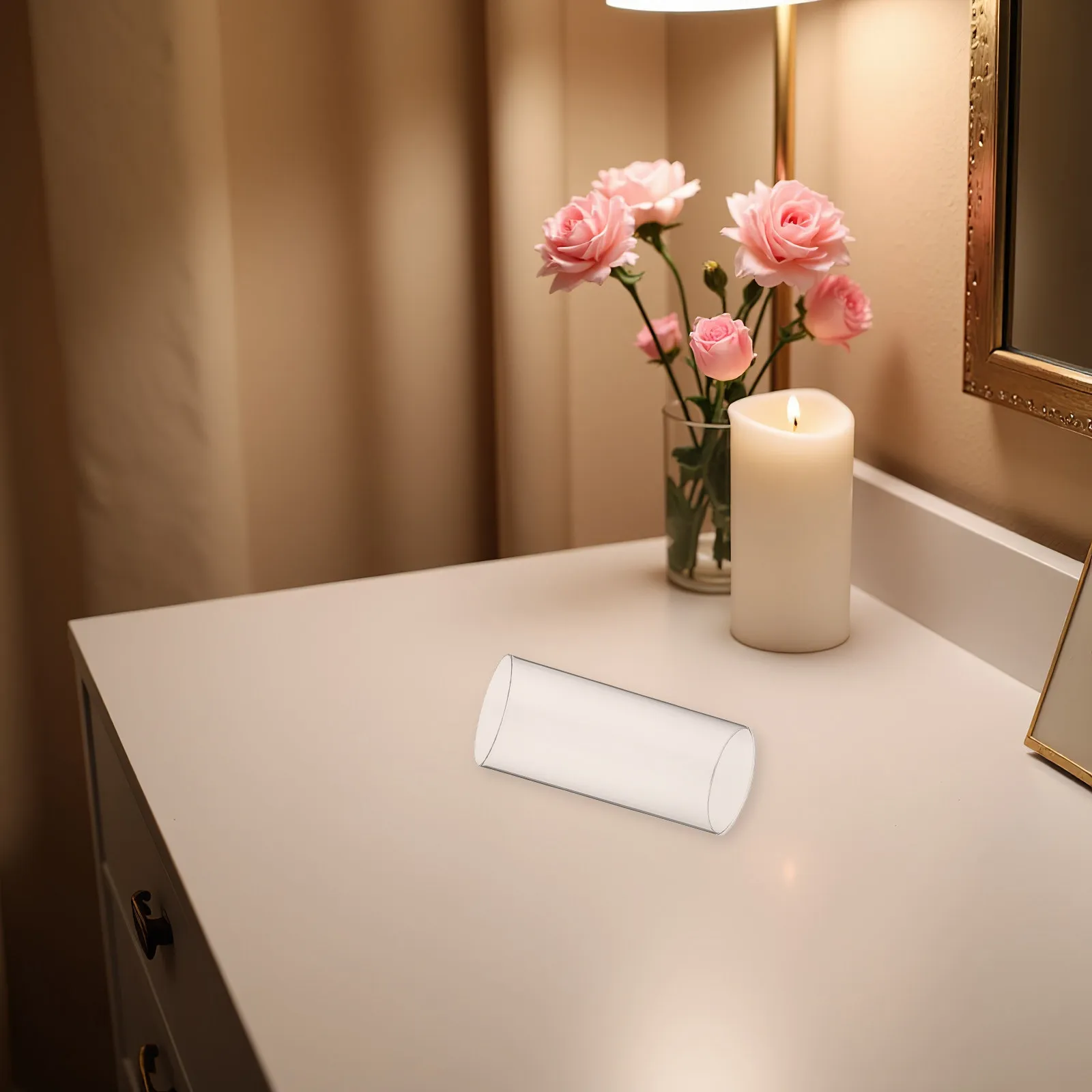 2Pcs Exquisite Craftsmanship Clear Glass Holder Sleeve Cylinder Shape Windproof Shade for 6x15cm Candles Decorative