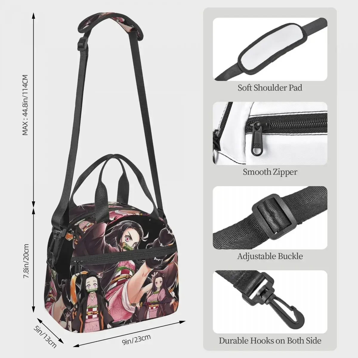 Nezuko Kimono Demon Slayer Kimetsu No Yaiba Anime Lunch Bags Bento Box  Lunch Tote Picnic Bags Thermal Bag for Woman Office