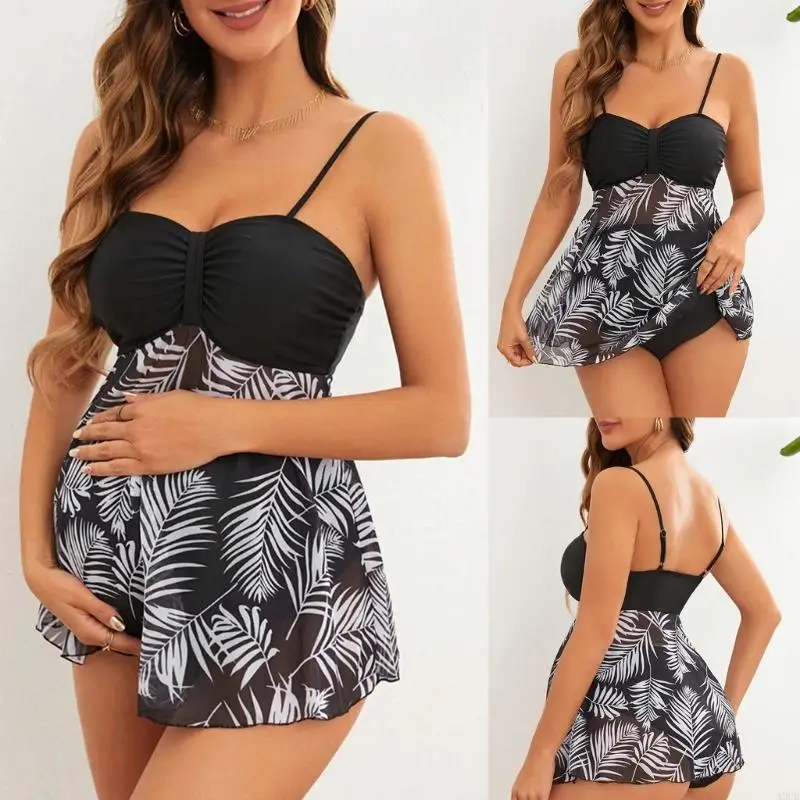 Traje baño maternidad Tankini poliéster secado rápido ajuste cómodo cintura apoyo para embarazo actividad