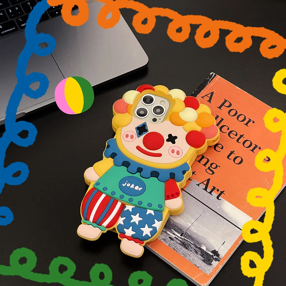 3D Cartoon Silicone Phone Case For iphone 17 16 15 14 Pro Max Face Cute Joker Clown Cases FO iphone 13 12 11 Shockproof Cover
