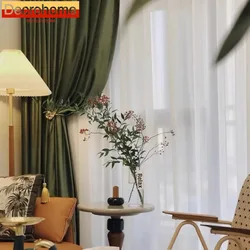 Olive Green Dark Green Velvet Curtains for Living Room Bedroom Window Modern Blackout High Quality Thickened Curtains Customize