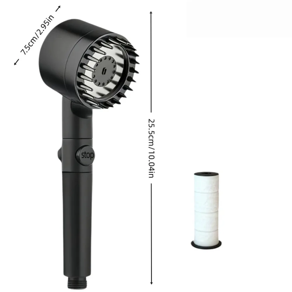 High Pressure Shower Set with 5PCS Filters 3 Spray Modes One Key Water Stop Hard Water Purification in Black Gray Purple