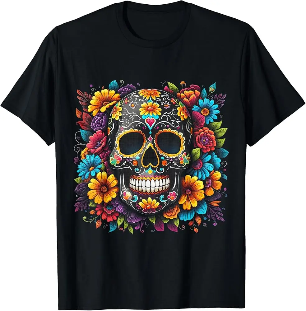 Day of the Dead Sugar Skull Halloween Women T-Shirt Men Clothing Y2K tops Unisex Summer Short Sleeve